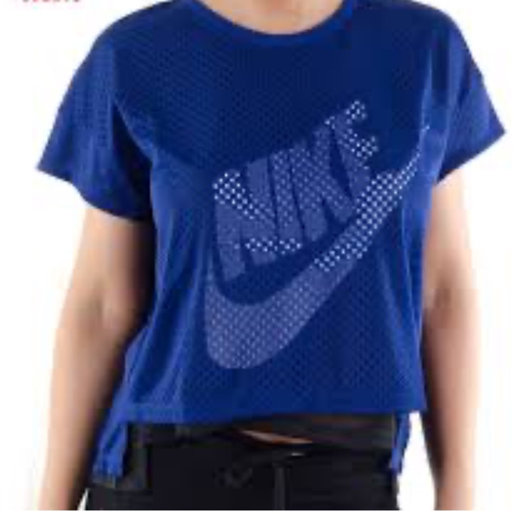 Nike Mesh Crop Jersey Tee with Dual Layer Design Blue Black Size Medium